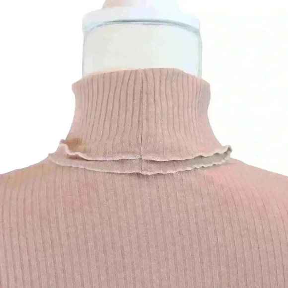 J.Crew Blush Ribbed Turtleneck Double Lettuce Hem on Neckline Sleeves Size Small - Picture 7 of 8